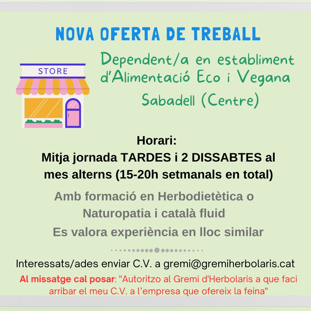 Dependent/a en establiment d’Alimentació Eco i Vegana Sabadell (Centre)