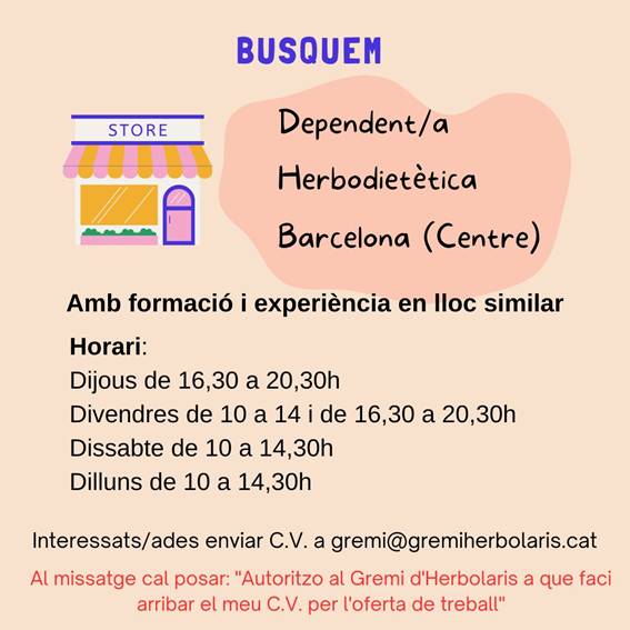 Buscamos dependiente/a, Herbodietética Barcelona (centro)